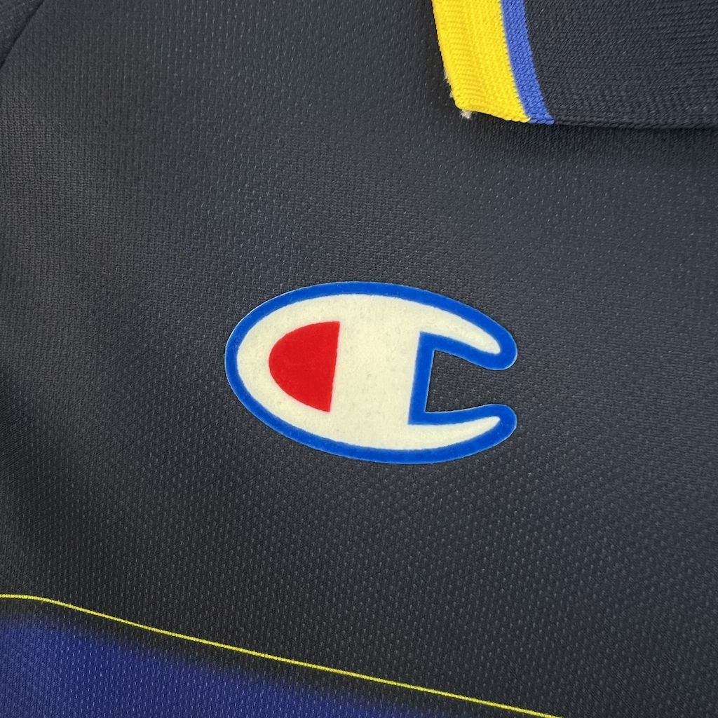 Camiseta Parma Retrô 1999/00 Away Azul e Amarela - vista trasera