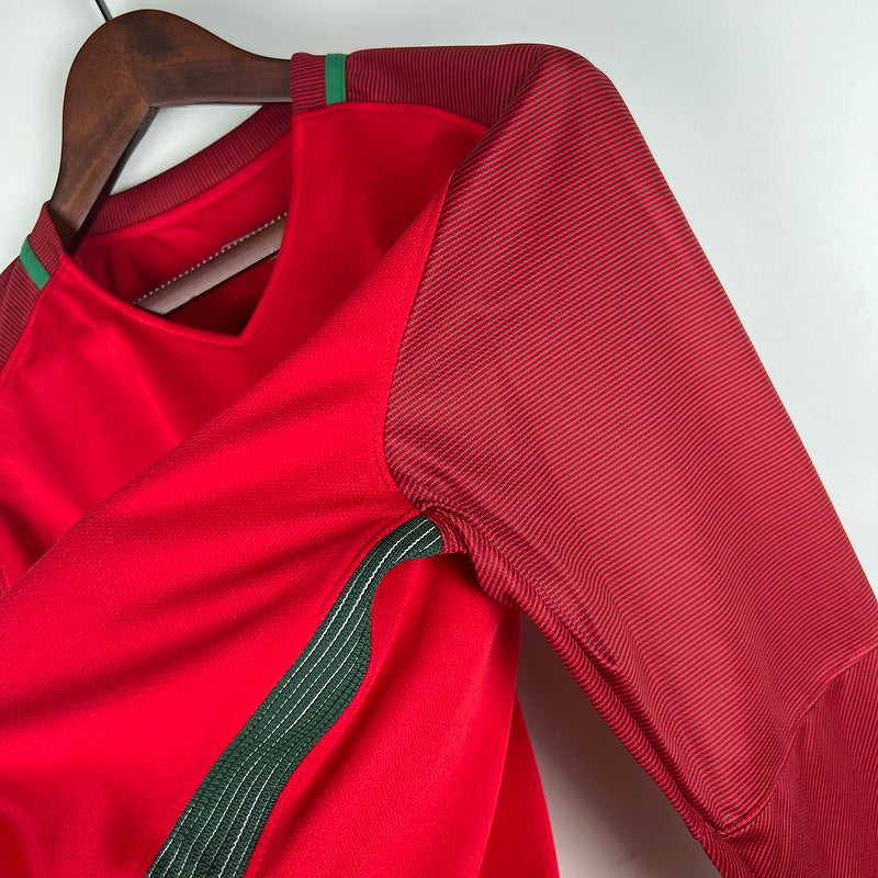 Camiseta Portugal Retrô 2016 Manga Longa Vermelho - vista trasera