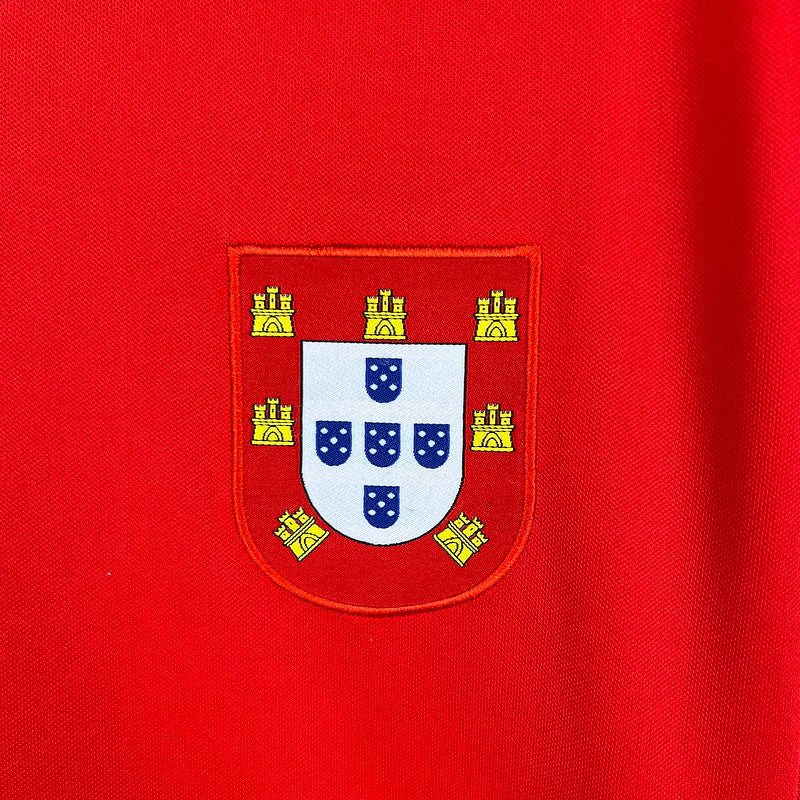 Camiseta Portugal Retrô 1972 Vermelho - detalle de la manga
