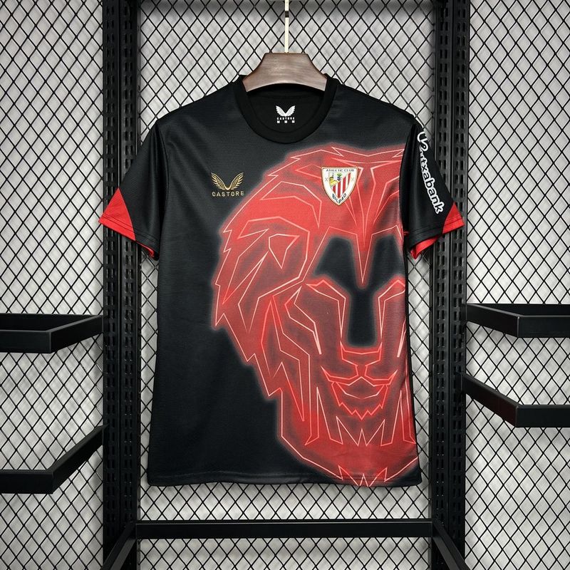 Camiseta Athletic Bilbao 24/25 - Preto e Vermelho - tejido y acabado