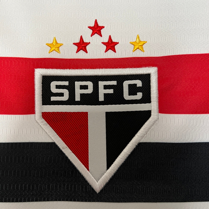 Camiseta Feminina do São Paulo Home I 24/25 - Branco - detalle del cuello
