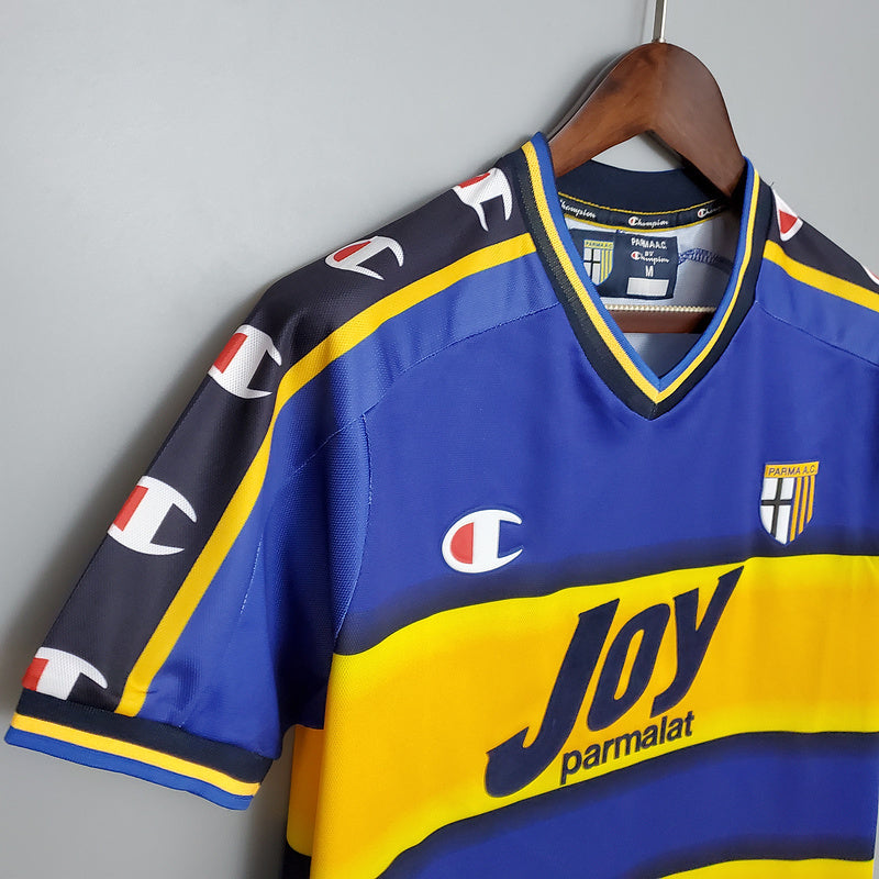 Camiseta Parma Retrô 2001/2002 Azul e Amarela - Champion - vista trasera
