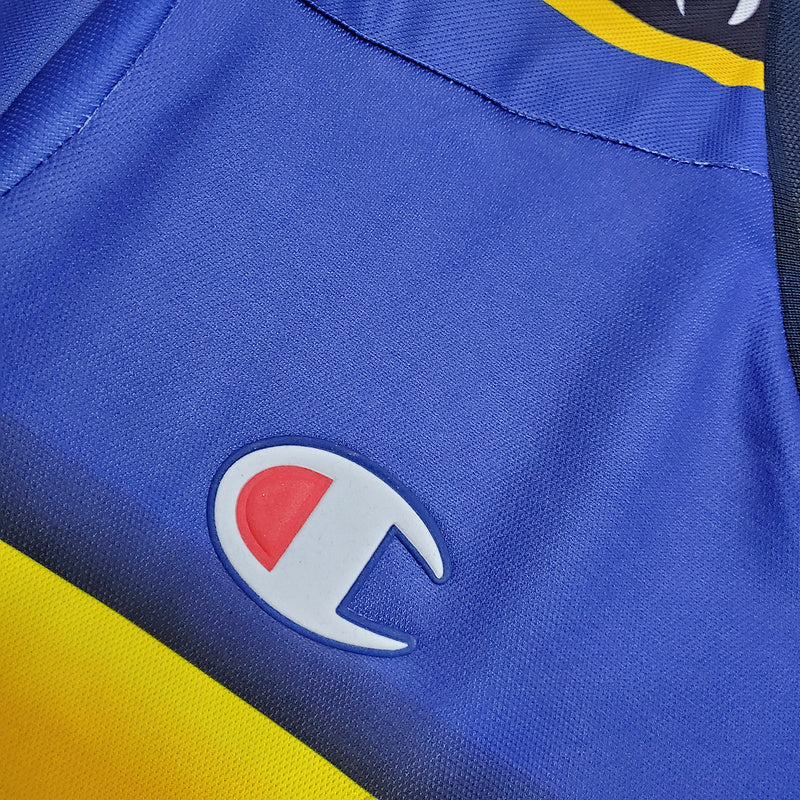 Camiseta Parma Retrô 2001/2002 Azul e Amarela - Champion - detalle de la manga