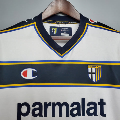 Camiseta Parma Retrô 2002/2003 Branca - Champion - detalle del cuello
