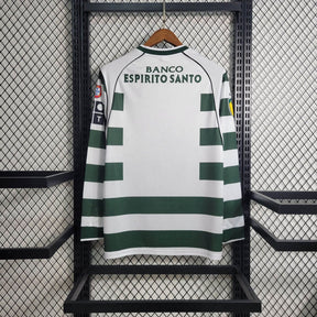 Camiseta Sporting Retrô 2001/03 Manga Longa Verde - detalle del cuello