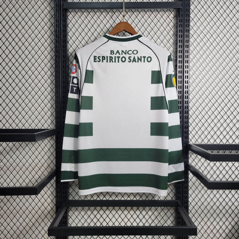 Camiseta Sporting Retrô 2001/03 Manga Longa Verde - detalle del cuello