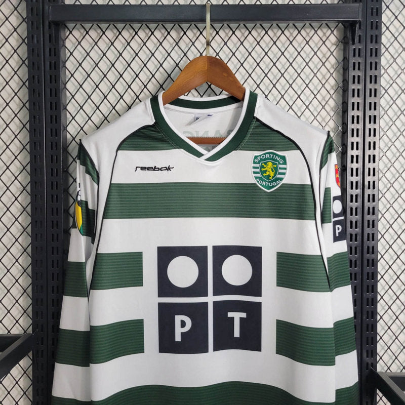 Camiseta Sporting Retrô 2001/03 Manga Longa Verde - vista frontal